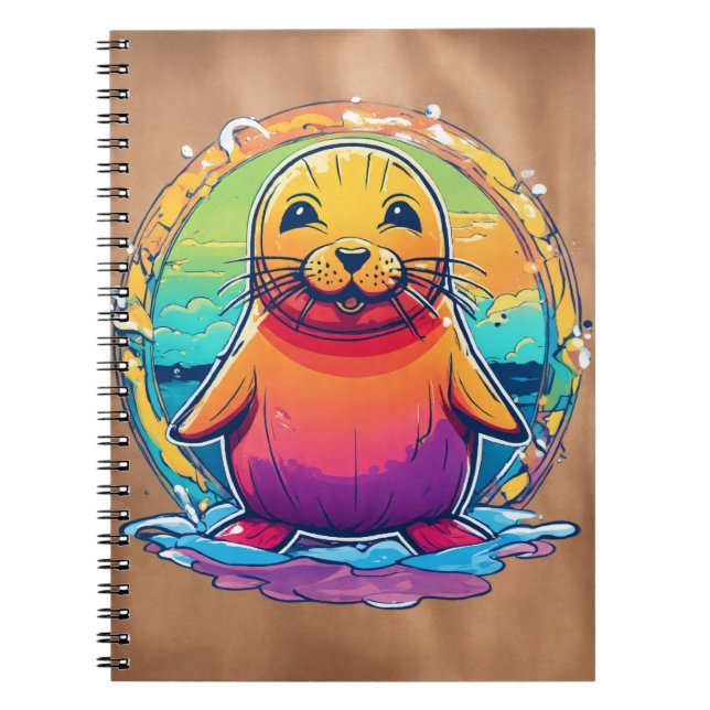 Adorable Cartoon Sea Tiger Illustration Notebook (Front)