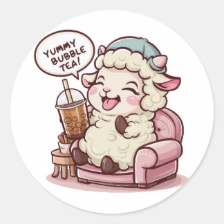 Adorable Cartoon Sheep: Cozy, Kawaii Vibes Classic Round Sticker
