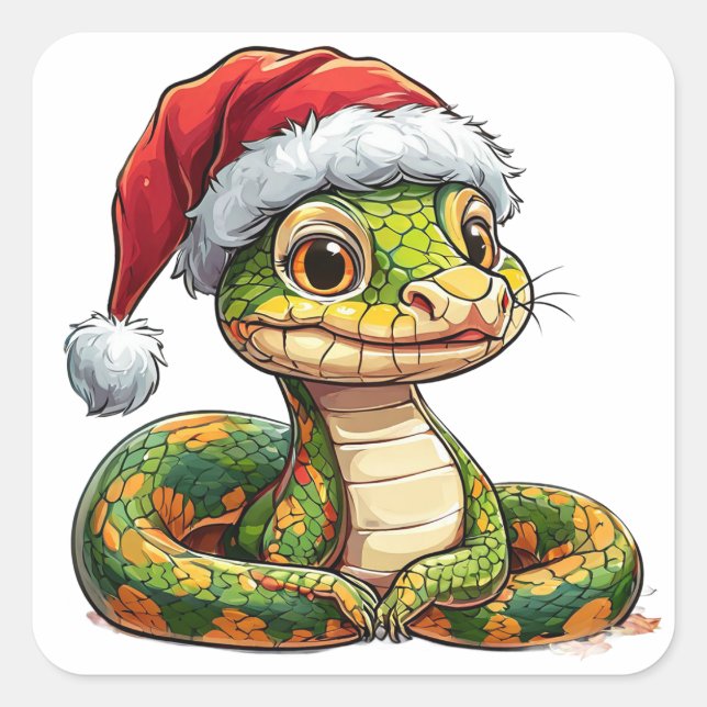 Adorable Cartoon Snake Square Sticker (Front)