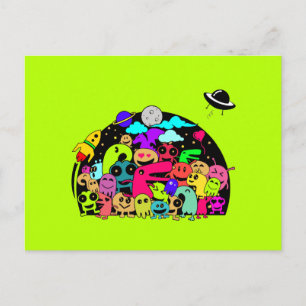 Adorable Cartoon Space Alien Characters Postcard