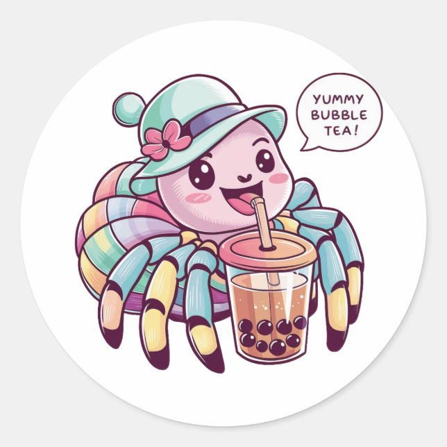 Adorable Cartoon Spider: Cozy, Kawaii Vibes Classic Round Sticker (Front)