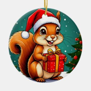 Adorable Cartoon Squirrel Ceramic Ornament