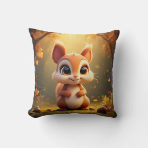 Adorable Cartoon Squirrel in a Forest Throw Pillow