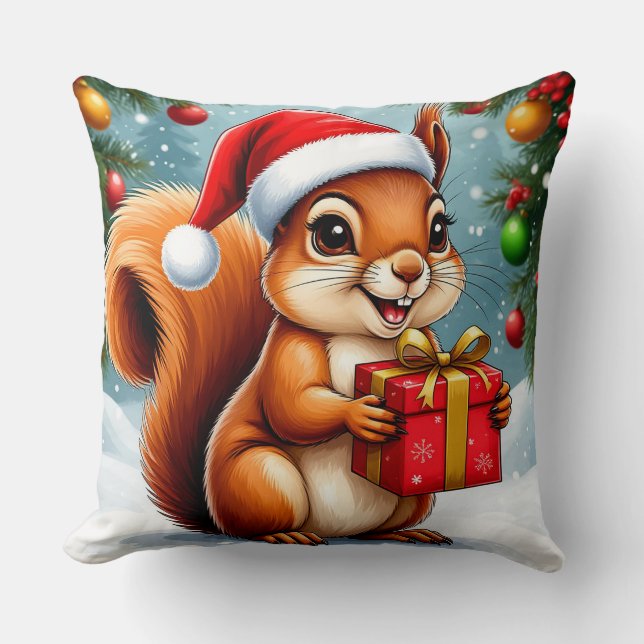 Adorable Cartoon Squirrel Throw Pillow (Front)