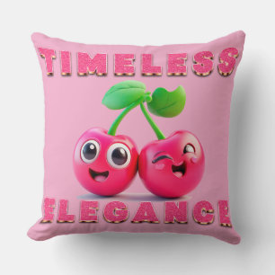 Adorable Cartoon Style Cheerful Cherry  Throw Pillow