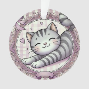Adorable Cartoon Tabby Cat Illustration Ornament