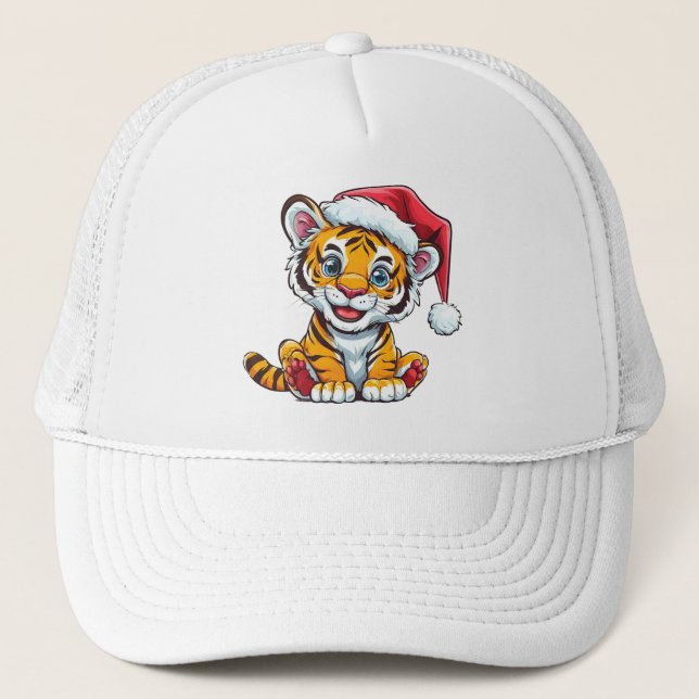 Adorable Cartoon Tiger Cub Wearing a Santa Hat (Front)