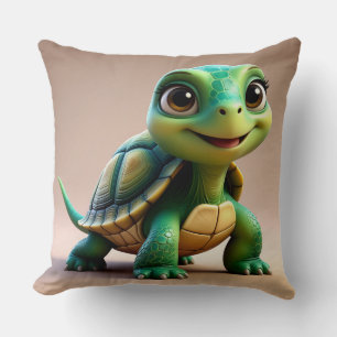 Adorable Cartoon Turtle Character Throw Pillow