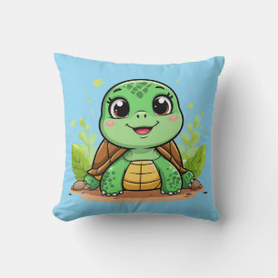 Adorable Cartoon Turtle Smiling Cheerfully Throw Pillow