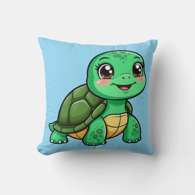 Adorable Cartoon Turtle Smiling Cheerfully Throw Pillow (Front)