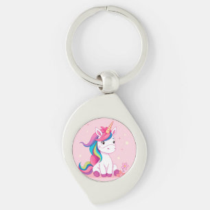 Adorable Cartoon Unicorn With Rainbow Mane Keychain