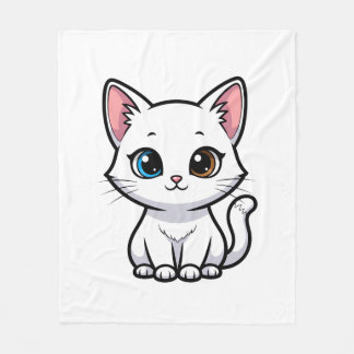 Adorable Cartoon White Cat Fleece Blanket