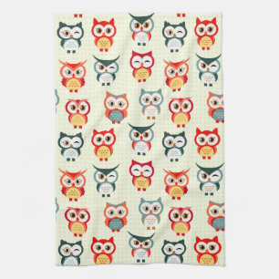 Adorable Cartoon Winking Owl Pattern Kitchen Towel