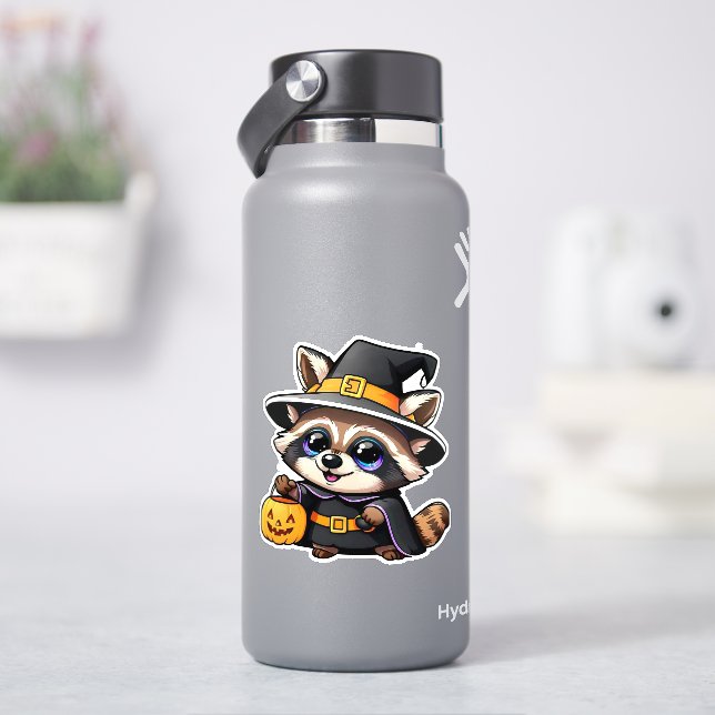 Adorable cartoon witch raccoon (HydroFlask)