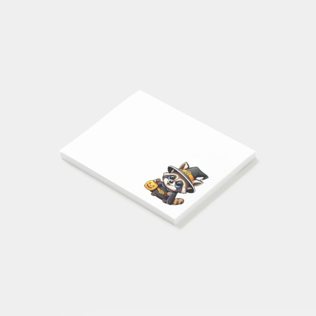 Adorable cartoon witch raccoon post-it notes (Angled)