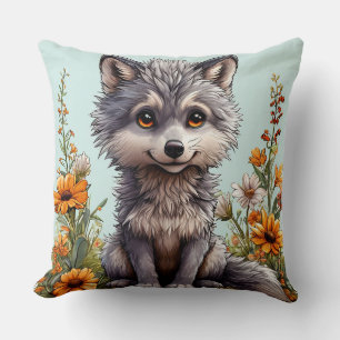 Adorable Cartoon Wolf Throw Pillow