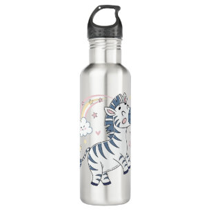 Adorable Cartoon Zebra with Rainbow and Stars    710 Ml Water Bottle