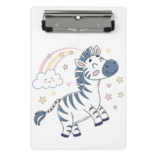 Adorable Cartoon Zebra with Rainbow and Stars Mini Clipboard