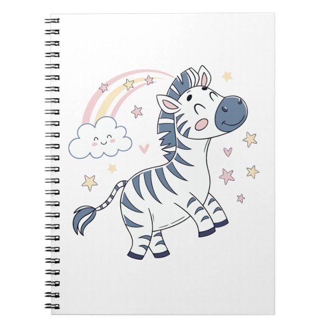 Adorable Cartoon Zebra with Rainbow and Stars |  Notebook (Front)