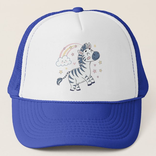 Adorable Cartoon Zebra with Rainbow and Stars |  Trucker Hat (Front)