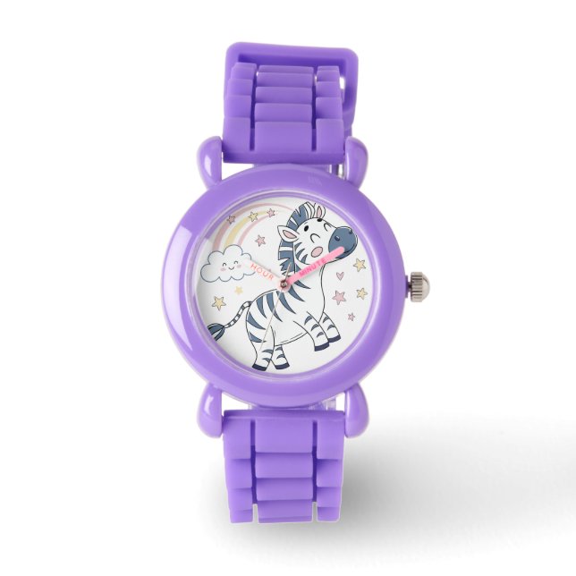Adorable Cartoon Zebra with Rainbow and Stars |  Watch (Front)