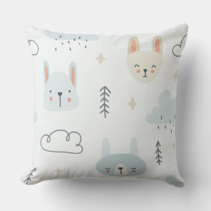 Adorable cartoons pastel pattern blue whie kids throw pillow