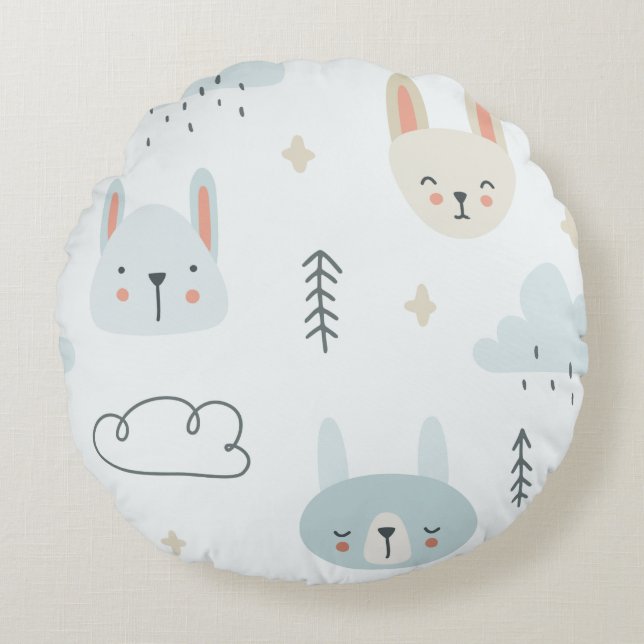 Adorable cartoons pastel pattern kids  round pillow (Front)