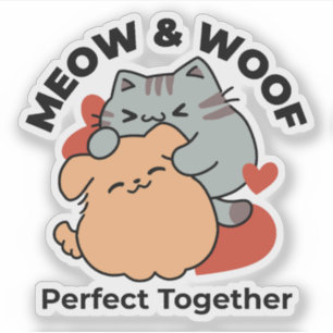 Adorable Cat and Dog Hug – Meow & Woof Design