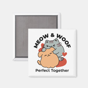 Adorable Cat and Dog Hug – Meow & Woof Design Magnet