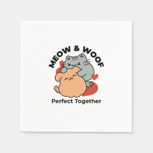 Adorable Cat and Dog Hug – Meow & Woof Design Napkin