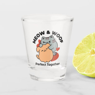 Adorable Cat and Dog Hug – Meow & Woof Design Shot Glass