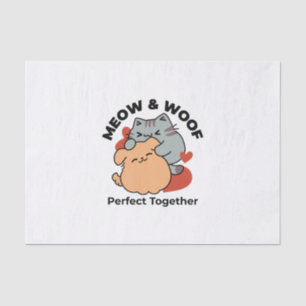 Adorable Cat and Dog Hug – Meow & Woof Design Tissue Paper