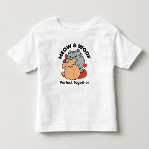 Adorable Cat and Dog Hug – Meow & Woof Design Toddler T-shirt