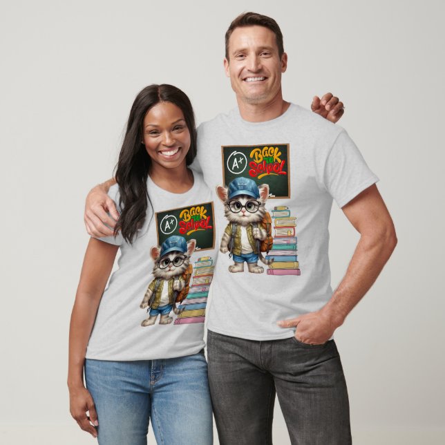 Adorable Cat Back To School Design T-Shirt (Unisex)