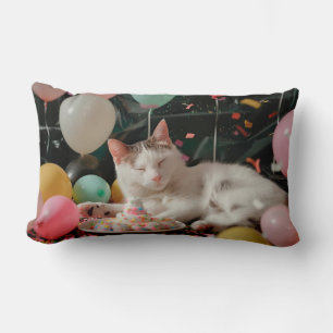 Adorable Cat Birthday Celebration Design Lumbar Pillow