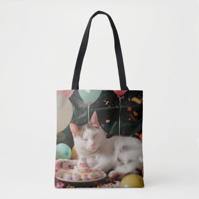 Adorable Cat Birthday Celebration Design Tote Bag (Front)