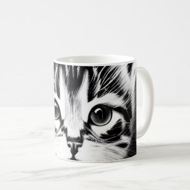 Adorable cat black white kitty voices gift coffee mug (Front Right)