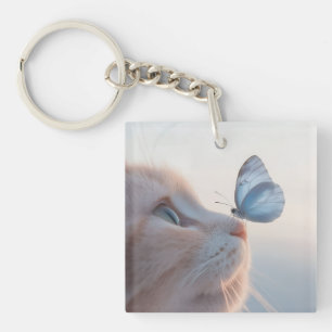 Adorable Cat & Blue Butterfly Keychain