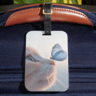 Adorable Cat & Blue Butterfly Luggage Tag