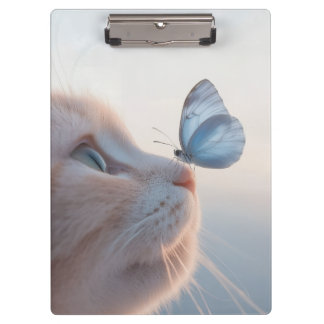 Adorable Cat & Blue Butterfly Spiral Notebook  Clipboard