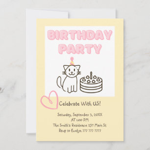 Adorable Cat&Cake Birthday Invitation 