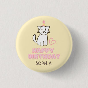 Adorable Cat&Cake Happy Birthday 1 Inch Round Button