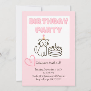 Adorable Cat&Cake Invitation Anniversaire