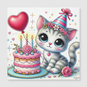 Adorable Cat Celebrating Birthday with Cake