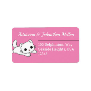 Adorable Cat Custom Pink and White Address Label