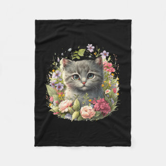 Adorable cat cute kitten floralpng fleece blanket