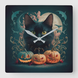 Adorable Cat Day Halloween Celebration. design  Square Wall Clock