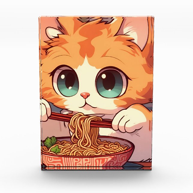 Adorable Cat Eating Ramen Photo Block (Front)