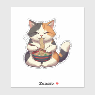 Adorable Cat Enjoying Ramen