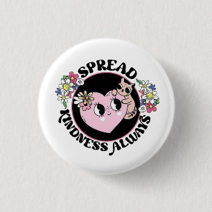 Adorable Cat & Flowers Button – Spread Kindness 